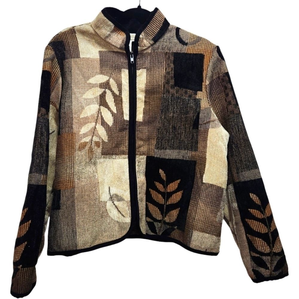 Vintage Coldwater Creek Jacket PXL Tapestry Botanical Zip Made USA Artsy Boho